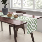 Boho, Abstract, Herringbone Pattern, Sage Green and White Table Runner Gallery Image 2