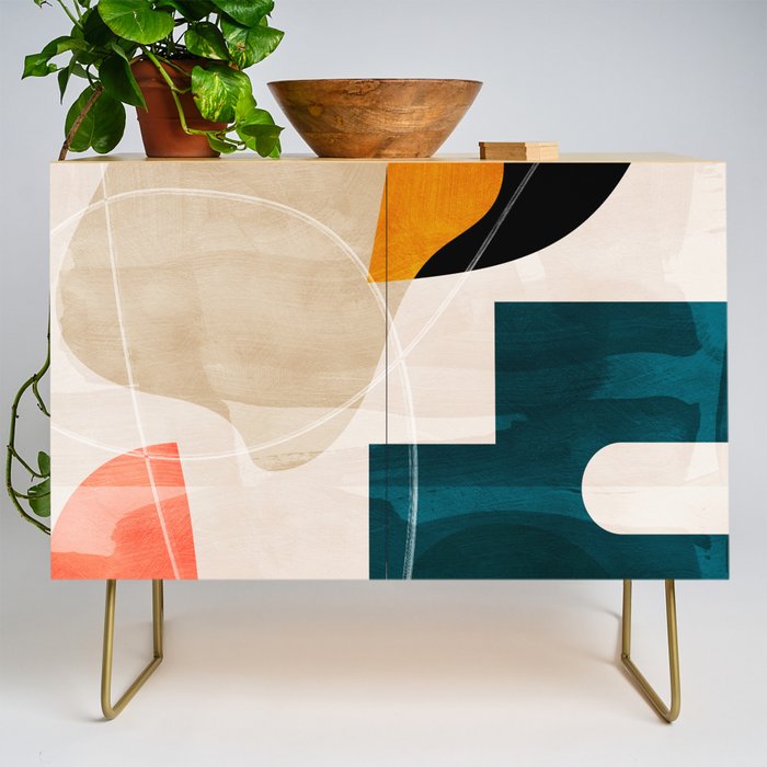 mid century shapes abstract painting Credenza Gallery Image 1