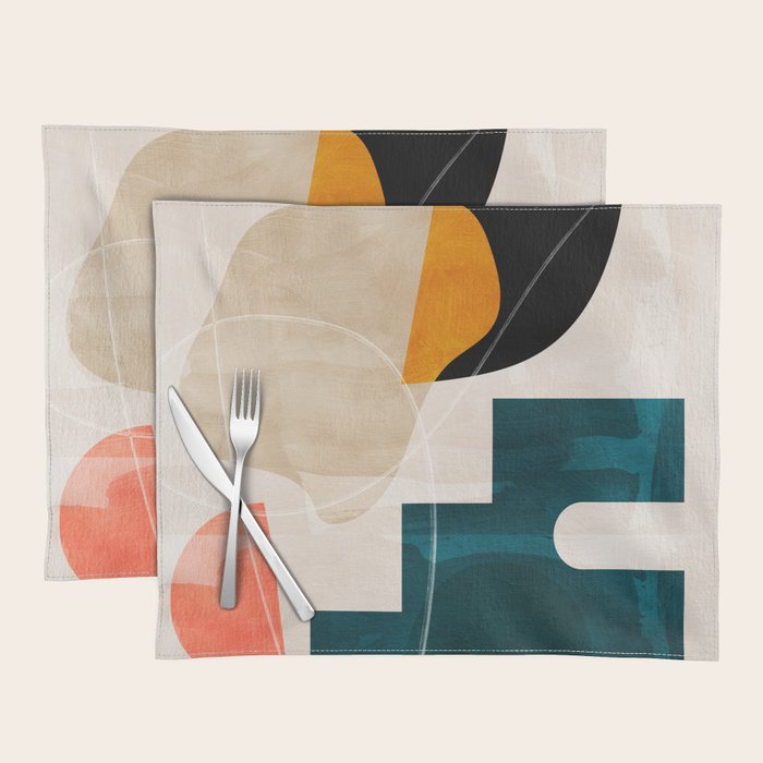 mid century shapes abstract painting Placemat Gallery Image 1