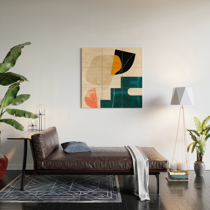 mid century shapes abstract painting Wood Wall Art Gallery Image 2