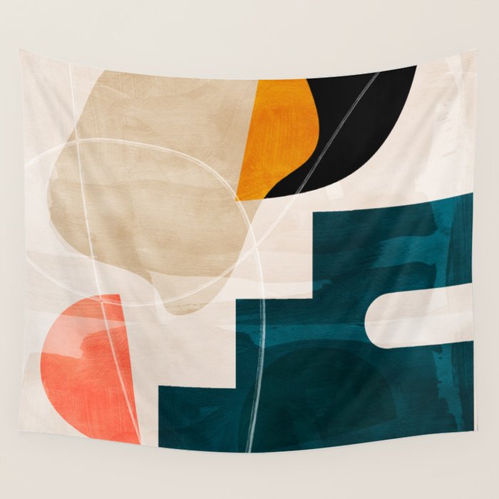 mid century shapes abstract painting Wall Tapestry Gallery Image 4