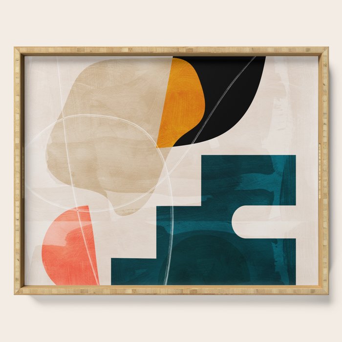 mid century shapes abstract painting Serving Tray Gallery Image 1