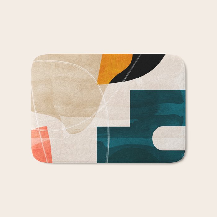 mid century shapes abstract painting Bath Mat Gallery Image 1