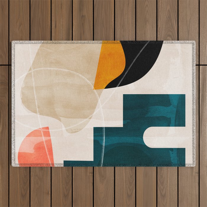 mid century shapes abstract painting Outdoor Rug Gallery Image 1