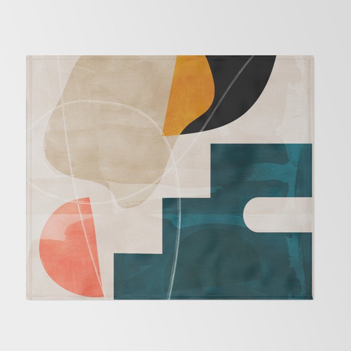 mid century shapes abstract painting Throw Blanket Gallery Image 2