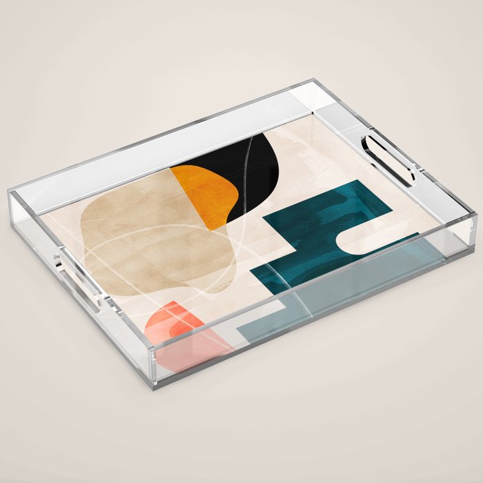 mid century shapes abstract painting Acrylic Tray Gallery Image 1