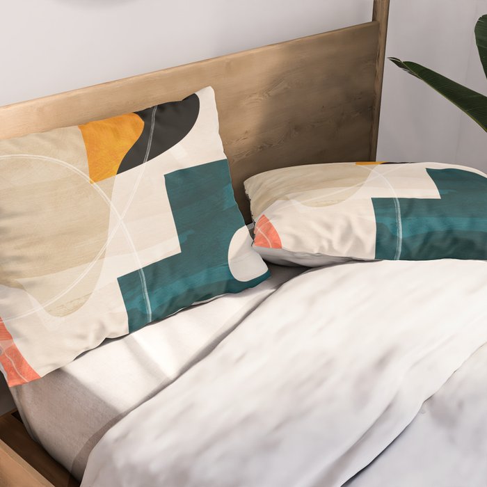 mid century shapes abstract painting Pillow Sham Gallery Image 2