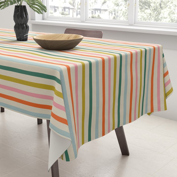 Colorful retro stripe line art pattern Tablecloth Gallery Image 3