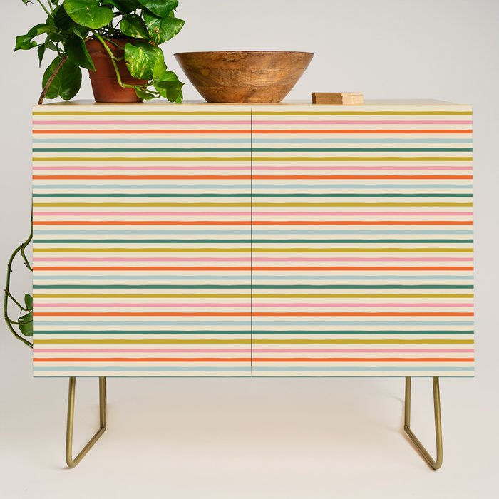 Colorful retro stripe line art pattern Credenza Gallery Image 1