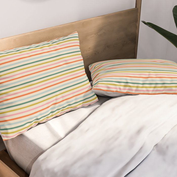 Colorful retro stripe line art pattern Pillow Sham Gallery Image 2