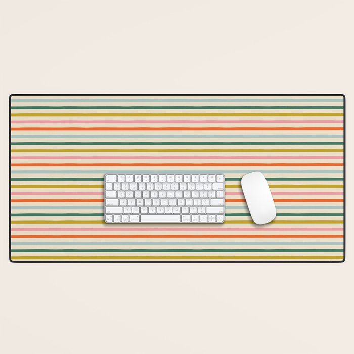Colorful retro stripe line art pattern Desk Mat Gallery Image 1
