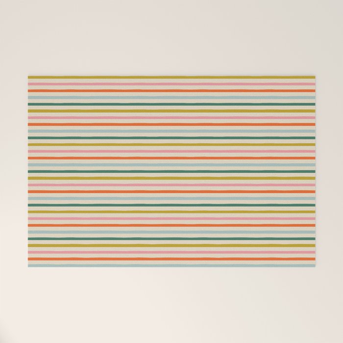 Colorful retro stripe line art pattern Welcome Mat Gallery Image 1