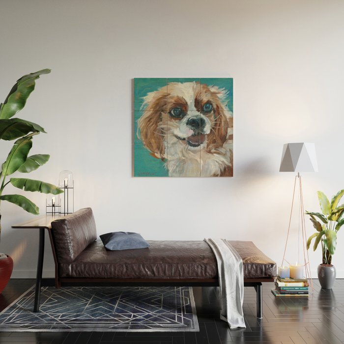 Poppy King Charles Cavalier Portrait Wood Wall Art Gallery Image 2
