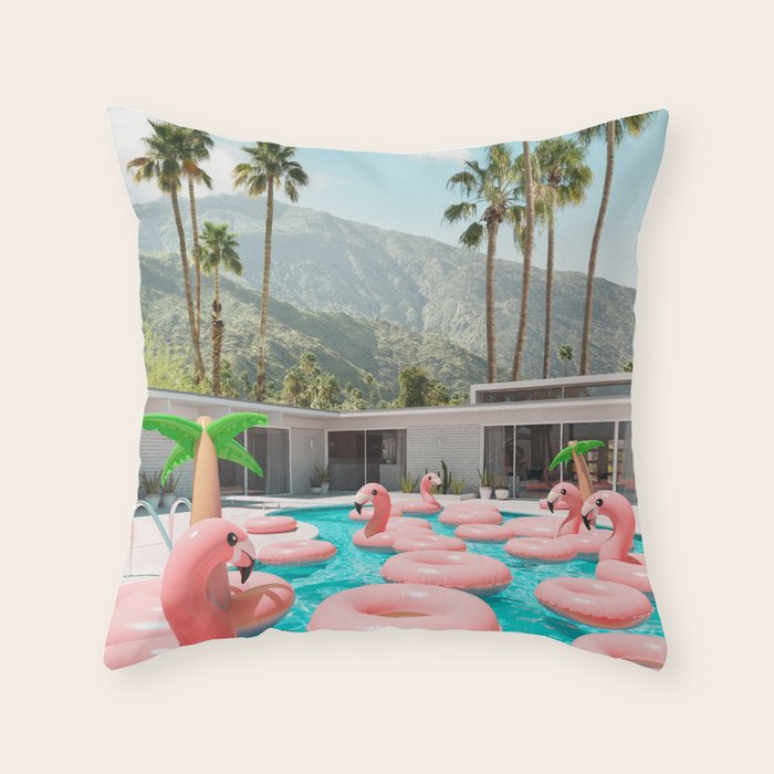 Flamingo Pool Party Throw Pillow Gallery Image 6