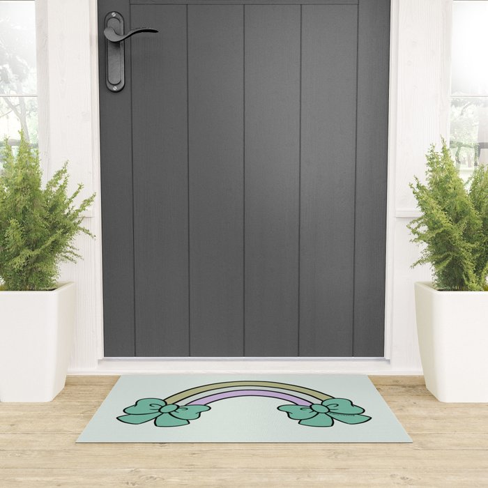 Bow Rainbow in Blue Welcome Mat Gallery Image 3