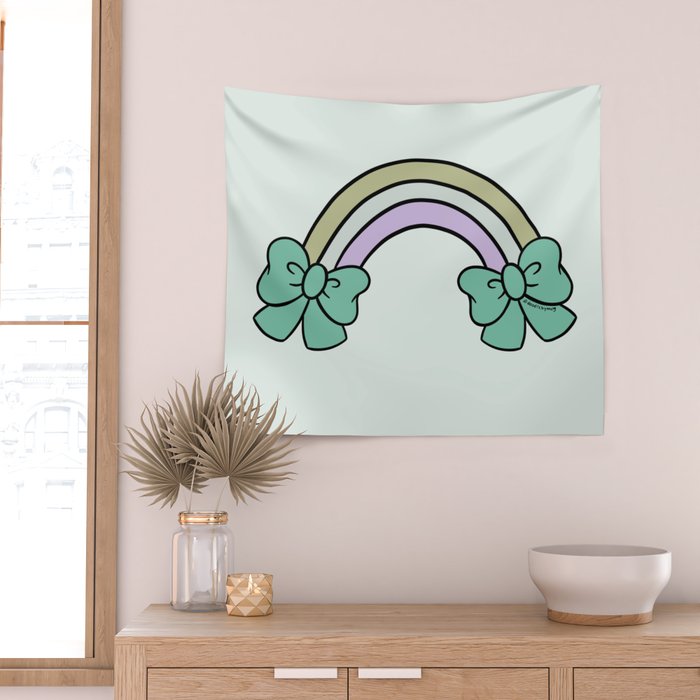 Bow Rainbow in Blue Wall Tapestry Gallery Image 2