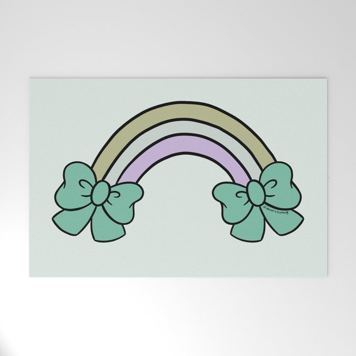 Bow Rainbow in Blue Welcome Mat Gallery Image 1
