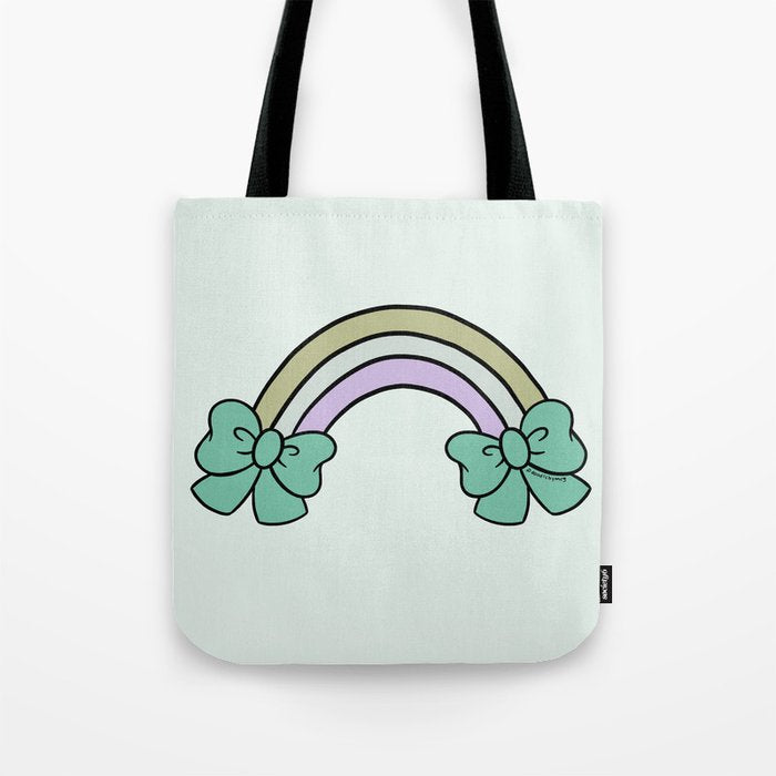 Bow Rainbow in Blue Tote Bag Gallery Image 1