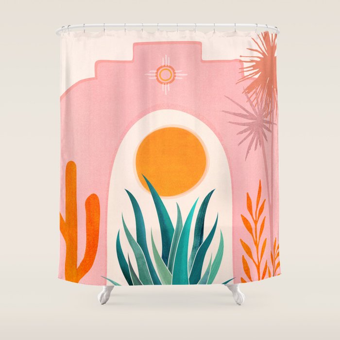 The Day Begins / Desert Garden Landscape Shower Curtain Gallery Image 1