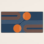 Mid Century Modern Geometric 111 in Navy Blue and Vintage Orange (Rainbow and Sun Abstraction) Desk Mat Gallery Image 3