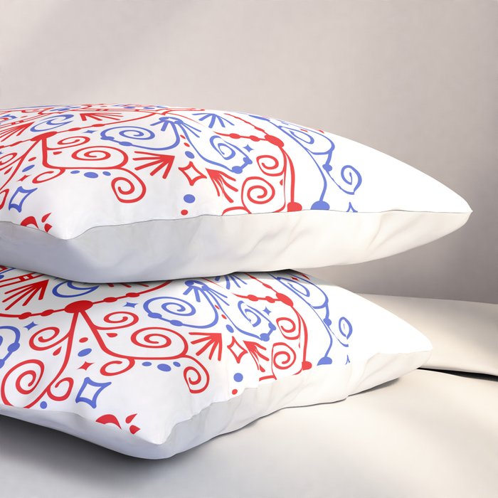 Sacred Lotus Mandala - Red & Blue Palette Pillow Sham Gallery Image 3