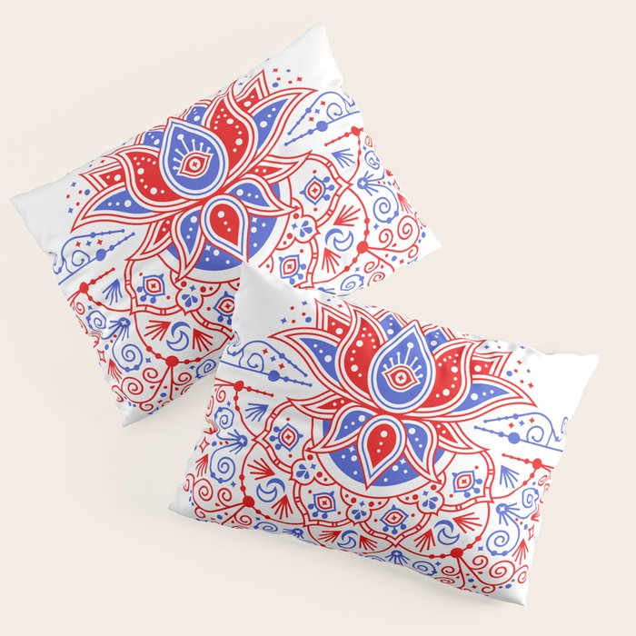 Sacred Lotus Mandala - Red & Blue Palette Pillow Sham Gallery Image 1