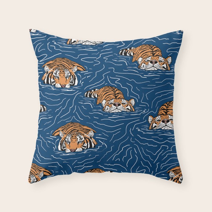 Tigers in the water Throw Pillow Gallery Image 1