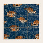 Tigers in the water Wood Wall Art Gallery Image 1
