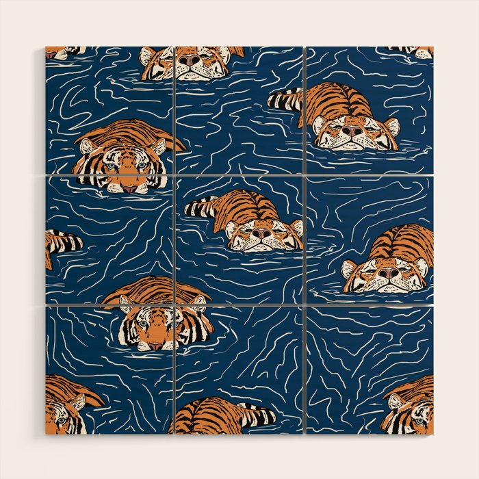 Tigers in the water Wood Wall Art Gallery Image 1