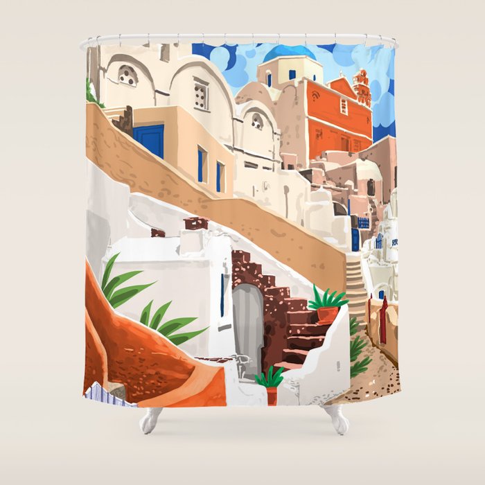 Somewhere Far Far Away | Sicily Italy Greece Architecture | Travel Buildings Beautiful Cityscape Shower Curtain Gallery Image 1