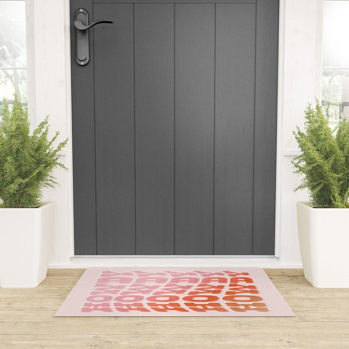 Typographic Howdy Repeat - Pastel Peachy Pink Welcome Mat Gallery Image 3