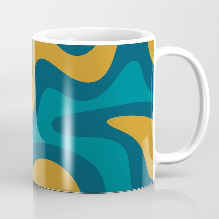 Retro Liquid Swirl Abstract Pattern Square in Moroccan Blue, Teal, Olive, Orange, and Ochre Coffee Mug Gallery Image 1