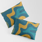 Retro Liquid Swirl Abstract Pattern Square in Moroccan Blue, Teal, Olive, Orange, and Ochre Pillow Sham Gallery Image 3
