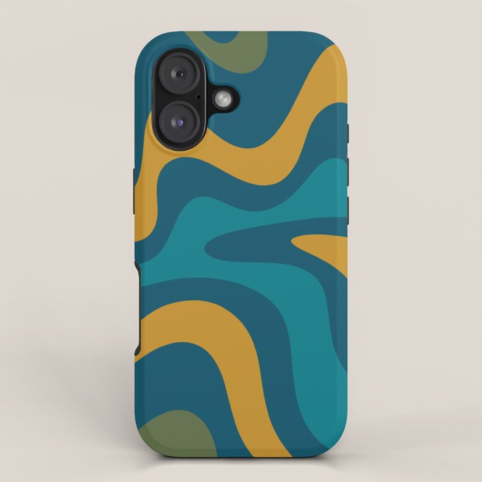 Retro Liquid Swirl Abstract Pattern Square in Moroccan Blue, Teal, Olive, Orange, and Ochre iPhone Case Gallery Image 1