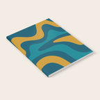 Retro Liquid Swirl Abstract Pattern Square in Moroccan Blue, Teal, Olive, Orange, and Ochre Notebook Gallery Image 2