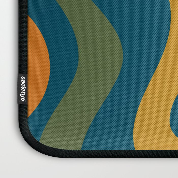 Retro Liquid Swirl Abstract Pattern Square in Moroccan Blue, Teal, Olive, Orange, and Ochre Laptop Sleeve Gallery Image 3