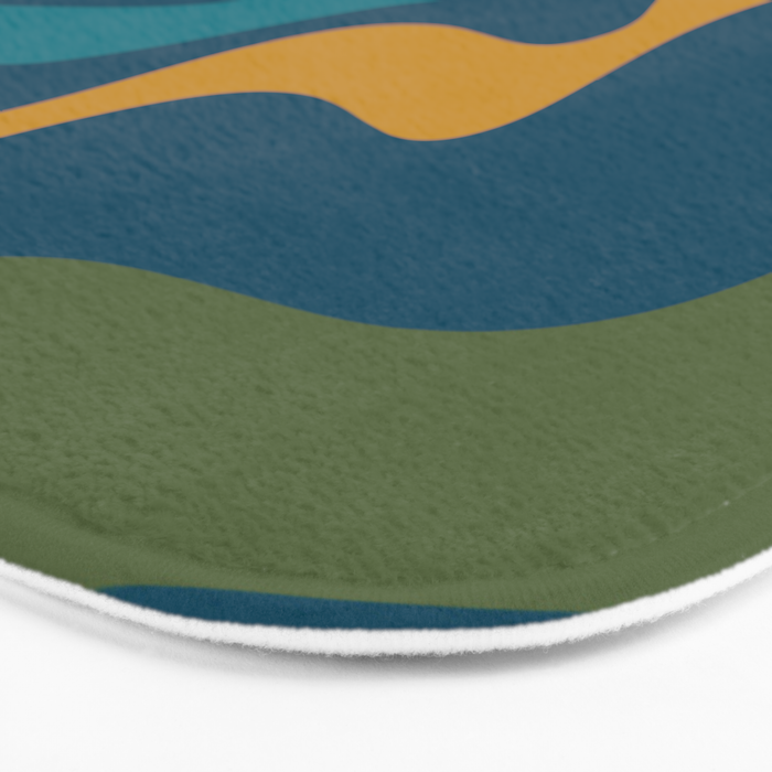 Retro Liquid Swirl Abstract Pattern Square in Moroccan Blue, Teal, Olive, Orange, and Ochre Bath Mat Gallery Image 3