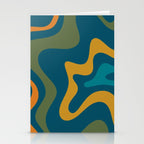 Retro Liquid Swirl Abstract Pattern Square in Moroccan Blue, Teal, Olive, Orange, and Ochre Stationery Card Gallery Image 2