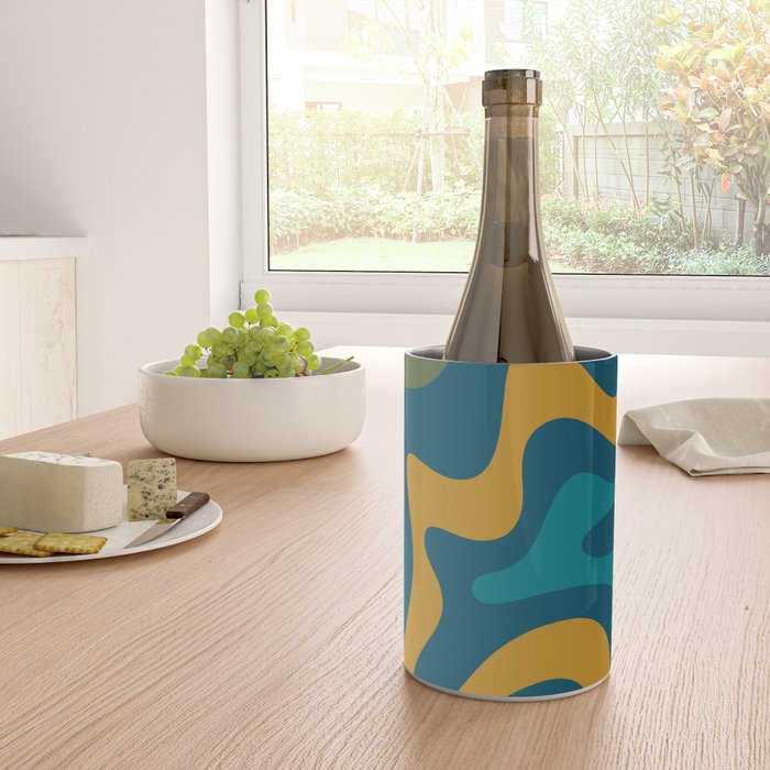 Retro Liquid Swirl Abstract Pattern Square in Moroccan Blue, Teal, Olive, Orange, and Ochre Wine Chiller Gallery Image 4