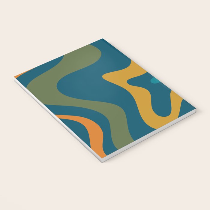 Retro Liquid Swirl Abstract Pattern Square in Moroccan Blue, Teal, Olive, Orange, and Ochre Notebook Gallery Image 3