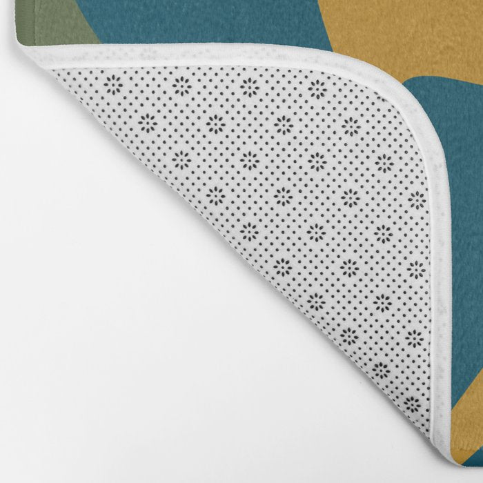 Retro Liquid Swirl Abstract Pattern Square in Moroccan Blue, Teal, Olive, Orange, and Ochre Bath Mat Gallery Image 2