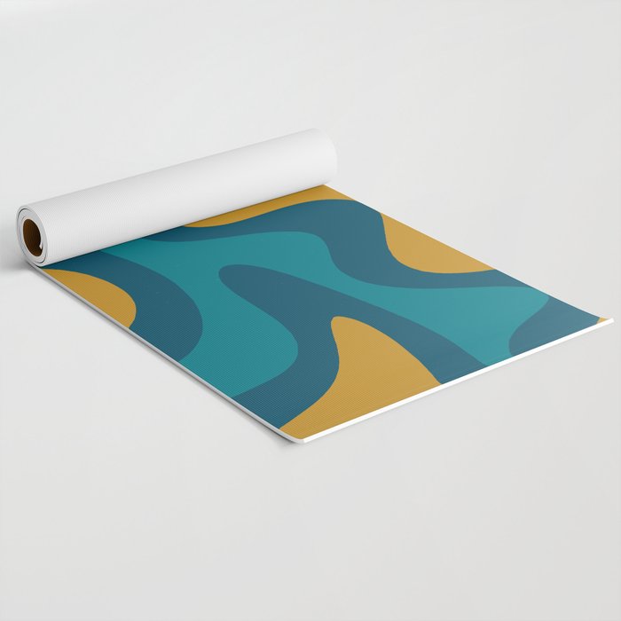 Retro Liquid Swirl Abstract Pattern Square in Moroccan Blue, Teal, Olive, Orange, and Ochre Yoga Mat Gallery Image 2