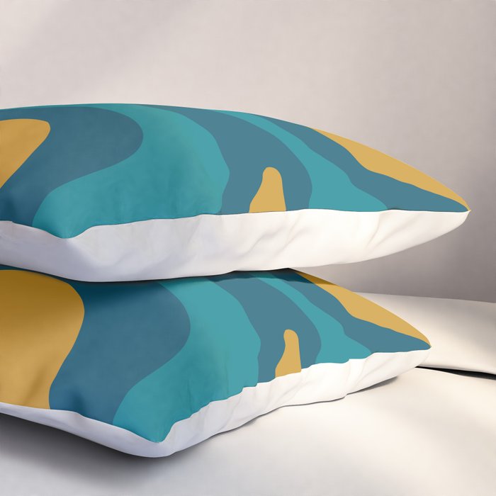 Retro Liquid Swirl Abstract Pattern Square in Moroccan Blue, Teal, Olive, Orange, and Ochre Pillow Sham Gallery Image 3