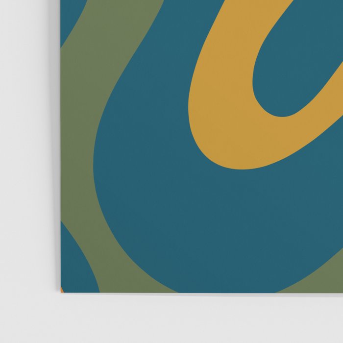 Retro Liquid Swirl Abstract Pattern Square in Moroccan Blue, Teal, Olive, Orange, and Ochre Poster Gallery Image 3