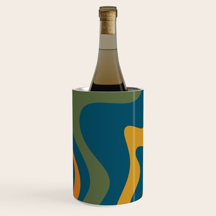 Retro Liquid Swirl Abstract Pattern Square in Moroccan Blue, Teal, Olive, Orange, and Ochre Wine Chiller Gallery Image 2