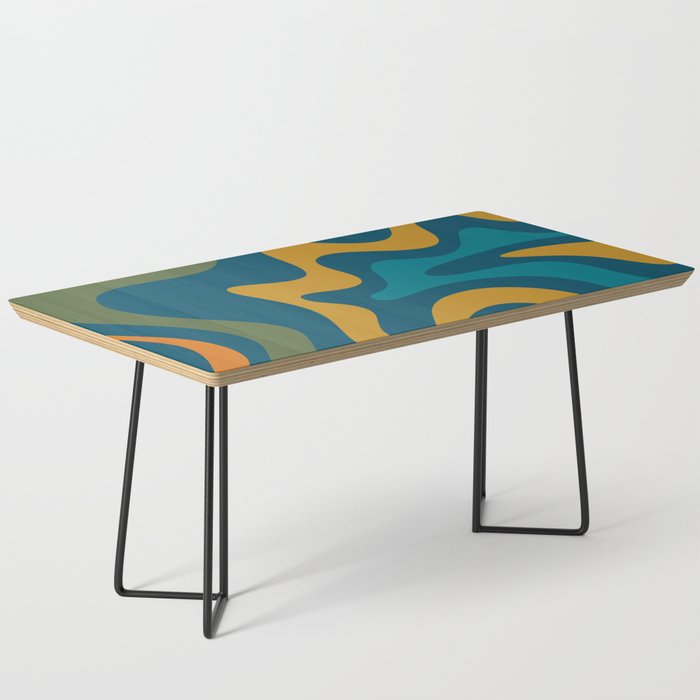 Retro Liquid Swirl Abstract Pattern Square in Moroccan Blue, Teal, Olive, Orange, and Ochre Coffee Table Gallery Image 1