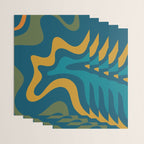 Retro Liquid Swirl Abstract Pattern Square in Moroccan Blue, Teal, Olive, Orange, and Ochre Wrapping Paper Gallery Image 3