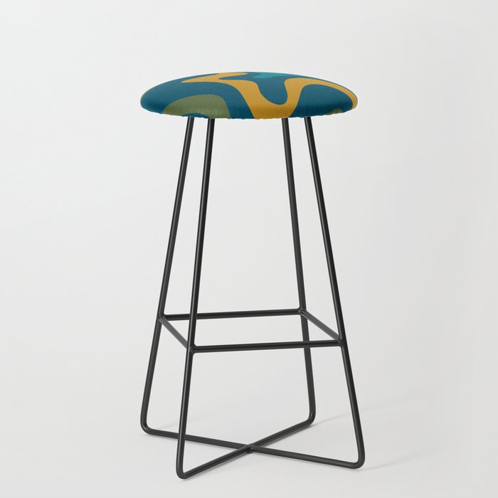 Retro Liquid Swirl Abstract Pattern Square in Moroccan Blue, Teal, Olive, Orange, and Ochre Stool Gallery Image 1