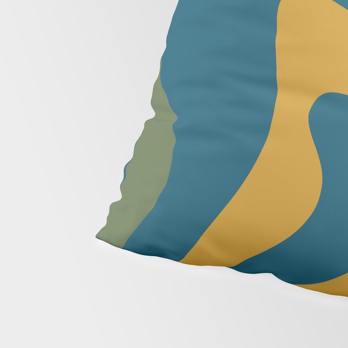 Retro Liquid Swirl Abstract Pattern Square in Moroccan Blue, Teal, Olive, Orange, and Ochre Pillow Sham Gallery Image 4