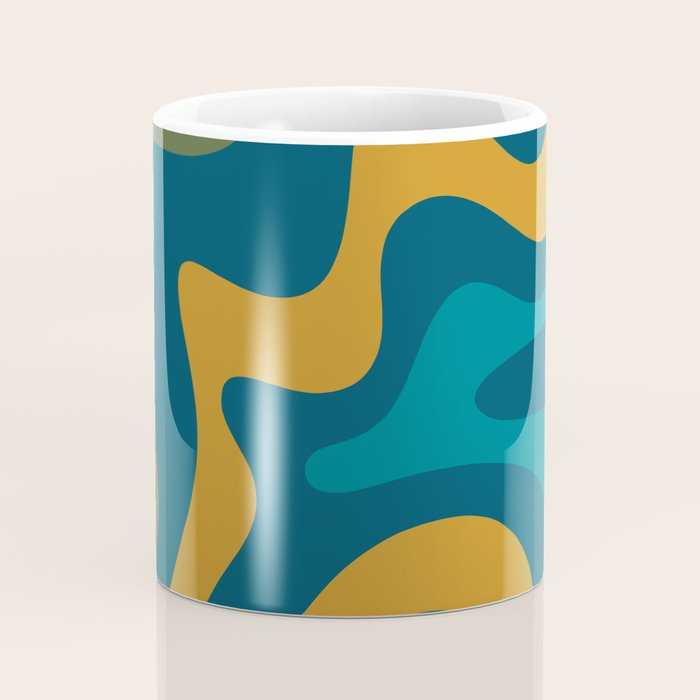 Retro Liquid Swirl Abstract Pattern Square in Moroccan Blue, Teal, Olive, Orange, and Ochre Coffee Mug Gallery Image 4
